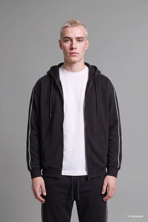 Defacto H4428AXBK81 Siyah Boxy Fit Şerit Detaylı Kapüşonlu Fermuarlı Basic Sweatshirt Hırka