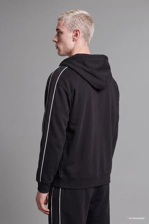 Defacto H4428AXBK81 Siyah Boxy Fit Şerit Detaylı Kapüşonlu Fermuarlı Basic Sweatshirt Hırka
