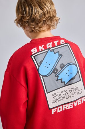 DeFacto Oversize Bisiklet Yaka Sırt Baskılı İçi Yumuşak Tüylü Sweatshirt Erkek Çocuk I0114A826WNRD79