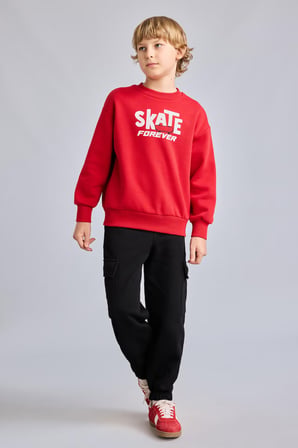 DeFacto Oversize Bisiklet Yaka Sırt Baskılı İçi Yumuşak Tüylü Sweatshirt Erkek Çocuk I0114A826WNRD79