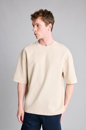 DeFacto Loose Fit Bisiklet Yaka Kısa Kollu Ağır Kumaş Basic Tişört B4844AX26AUBG757