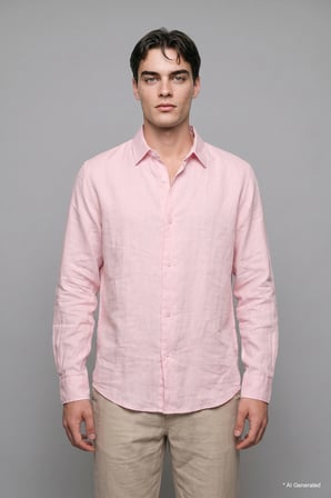 DeFacto %100 Keten Regular Fit Polo Yaka Basic Uzun Kollu Gömlek C1825AX26SMPN440