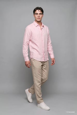 DeFacto %100 Keten Regular Fit Polo Yaka Basic Uzun Kollu Gömlek C1825AX26SMPN440