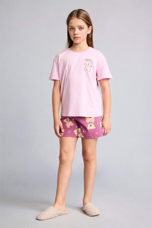 DeFacto %100 Pamuk Kpop - Demon Hunters Relax Fıt 2'li Pembe Pijama Takımı Kız Çocuk H8497A826SMPN171