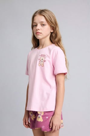 DeFacto %100 Pamuk Kpop - Demon Hunters Relax Fıt 2'li Pembe Pijama Takımı Kız Çocuk H8497A826SMPN171