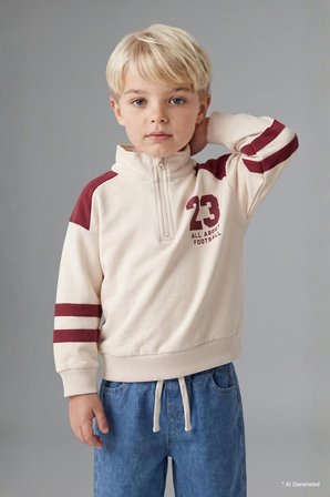 DeFacto Dik Yaka Fermuarlı Baskılı Sweatshirt Üst Jean Pantolon 2'li Takım Erkek Bebek I0614A526AUER98