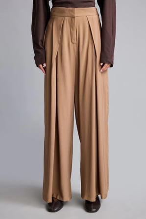 Pileli Wide Leg Uzun Akışkan Kumaş Pantolon