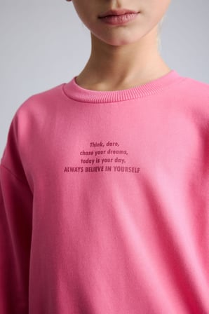 Relaxed Fit Bisiklet Yaka Baskılı İçi Yumuşak Tüylü Sweatshirt Kız Çocuk