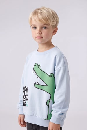 Hayvan Desenli İnce Sweatshirt Kumaşı 2'li Takım Erkek Bebek