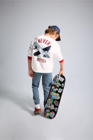 DeFacto Oversize Bisiklet Yaka Sırt Baskılı İçi Yumuşak Tüylü Sweatshirt Erkek Çocuk I0114A826WNER105