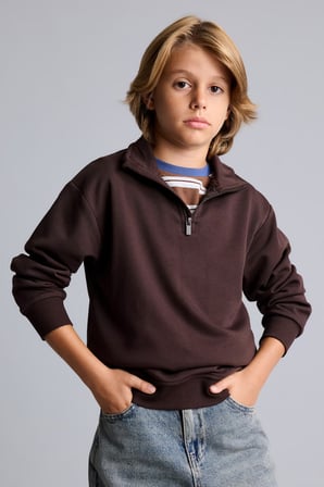 Oversize Yarım Fermuarlı Dik Yaka Sweatshirt Erkek Çocuk