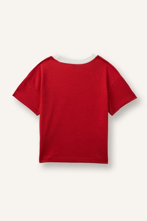 Oversize Yazı ve Grafik Baskılı Kontrast Yakalı Kısa Kollu Tişört Erkek Bebek