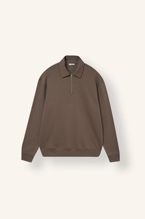 Pamuklu Regular Fıt Polo Yaka Kalın Kumaş Basic Sweatshirt