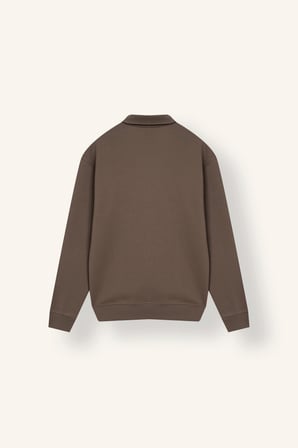 Pamuklu Regular Fıt Polo Yaka Kalın Kumaş Basic Sweatshirt