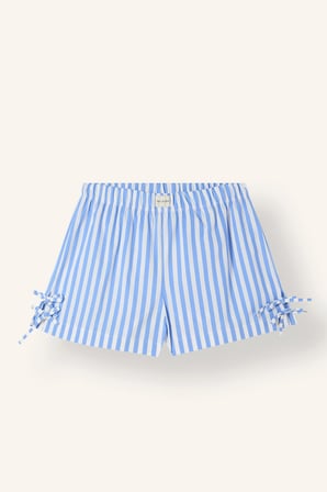 %100 Pamuk Regular Fit Normal Bel Çizgili Poplin Şort Pijama Altı