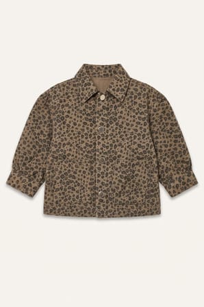 %100 Pamuk Leopar Desenli Gabardin Uzun Kollu Ceket Gömlek Kız Bebek