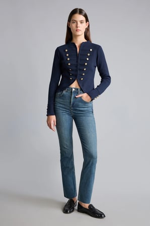Fıtted Bisiklet Yaka Fermuarlı Crop Napolyon Hırka
