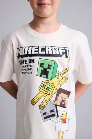 DeFacto %100 Pamuk Minecraft Lisanslı Regular Fıt 2'li Ecru Pijama Takımı Erkek Çocuk H7270A826HSER99