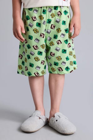 DeFacto %100 Pamuk Minecraft Lisanslı Regular Fıt 2'li Ecru Pijama Takımı Erkek Çocuk H7270A826HSER99