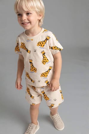 DeFacto Hayvan Baskılı Kısa Kollu Üst Şort Alt 2'li Pijama Takımı Erkek Bebek H4031A526HSYL238