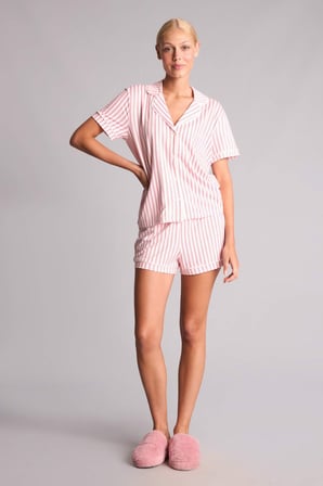 DeFacto Ultra Yumuşak Regular Fıt Kısa Kollu 2'li Softshell Kırmızı Pijama Takımı I3489AX26AURD197