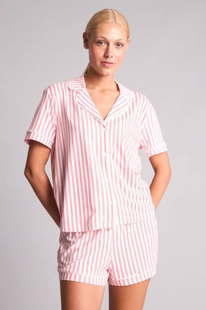 DeFacto Ultra Yumuşak Regular Fıt Kısa Kollu 2'li Softshell Kırmızı Pijama Takımı I3489AX26AURD197
