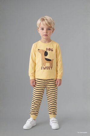 DeFacto Baskılı Uzun Kol Üst Çizgili Alt 2'li Pijama Takımı Erkek Bebek I1433A526AUYL166
