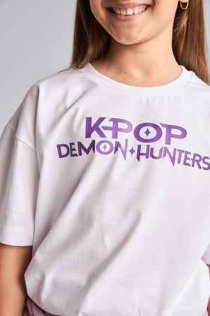 DeFacto Kpop - Demon Hunters Lisanslı Bisiklet Yaka Kısa Kollu Beyaz Tişört Kız Çocuk I0027A826HSWT34
