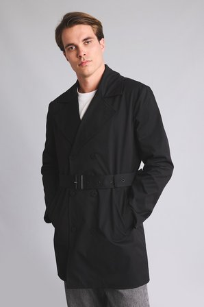 DeFacto Slim Fit Astarlı Düğmeli Cepli Kemerli Mevsimlik Trençkot D5528AX26AUBK27