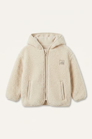 Fermuarlı Cepli Kapüşonlu Pelüş Basic Hırka Kız Bebek