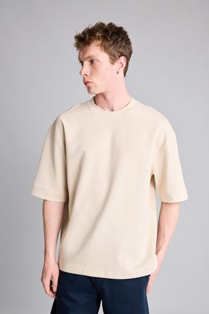 Loose Fit Bisiklet Yaka Kısa Kollu Ağır Kumaş Basic Tişört