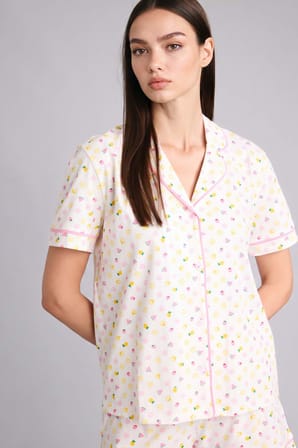 DeFacto %100 Pamuk Regular Fıt Kısa Kollu Şortlu 2'li Pijama Takımı H5897AX26SMER98