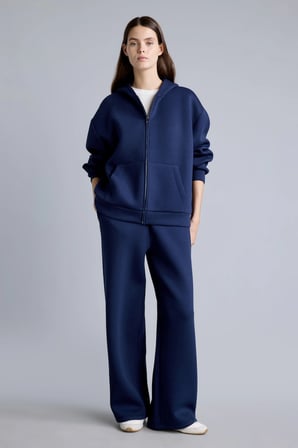 Relaxed Fit Düz Dalgıç Kumaş Geniş Paça Eşofman Altı