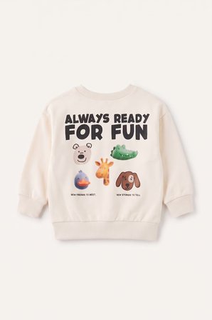 Oversıze Hayvan Baskılı İçi Yumuşak Tüylü İnce Sweatshirt Kumaşı Sweatshirt Erkek Bebek