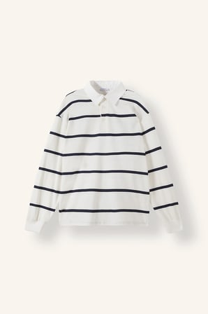 %100 Pamuk Relax Fit Çizgili Polo Yaka Uzun Kol Sweatshirt