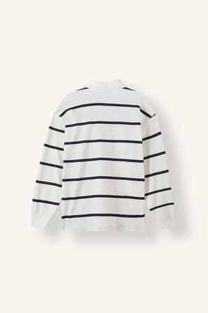 %100 Pamuk Relax Fit Çizgili Polo Yaka Uzun Kol Sweatshirt