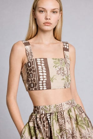 DeFacto Regular Fıt Askılı Crop Top Plaj Haki Üstü F5486AX26SPKH117