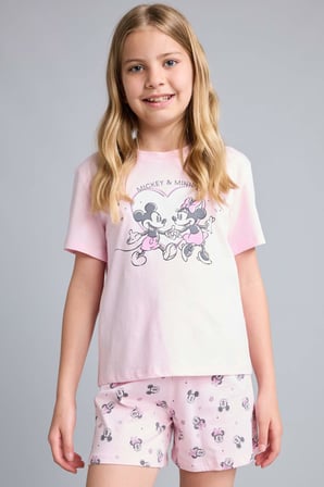 DeFacto %100 Pamuk Dısney Mıckey & Mınnıe Lisanslı Regular Fıt Elastik Bel 2'li Açık Pembe Pijama Takımı Kız Çocuk H8101A826HSPN648