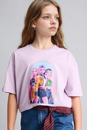 DeFacto Kpop - Demon Hunters Oversıze Bisiklet Yaka Kısa Kollu Tişört Kız Çocuk H9476A826HSPR143