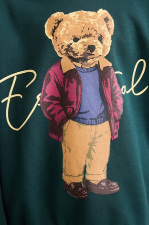 Oversize Bisiklet Yaka Ayıcık Figürlü Baskılı Uzun Kollu Sweatshirt Erkek Çocuk