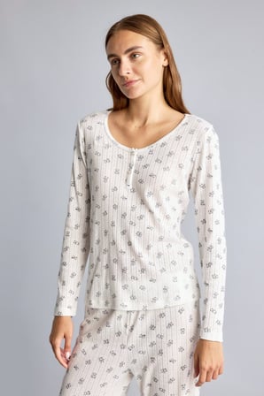DeFacto Çiçekli Düğme Detaylı Regular Fit Uzun Kollu 2'li Pijama Takımı F9837AX26AUER85