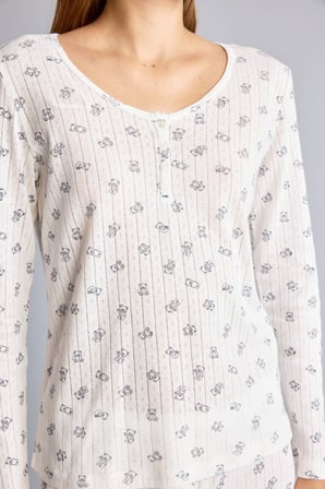 DeFacto Çiçekli Düğme Detaylı Regular Fit Uzun Kollu 2'li Pijama Takımı F9837AX26AUER85