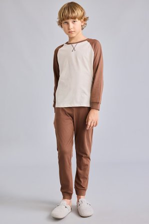 DeFacto %100 Pamuk Bisiklet Yaka Reglan Uzun Kollu Üst Lastik Paça Alt 2'li Pijama Takımı Erkek Çocuk I1443A826AUBN321