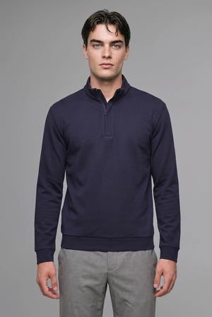 Defacto F2821AXNV246 Lacivert Regular Fıt Dik Yaka Yarım Fermuarlı Sweatshirt