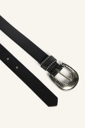 Kadın İşlemeli Metal Toka Suni Deri 2'li Jean Kemeri