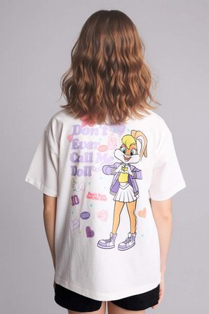 %100 Pamuk Looney Tunes Oversıze Tişört Kız Çocuk