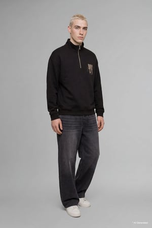 Defacto H3867AXBN337 Kahve Boxy Fit Yarım Fermuarlı Baskılı Sweatshirt