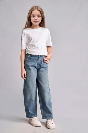 Baggy Fıt Jean Mavi Pantolon Kız Çocuk
