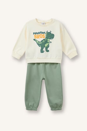 DeFacto Dinozor Baskılı Sweatshirt Üst Lastikli Paça Alt 2'li Takım Erkek Bebek H8482A526AUER118