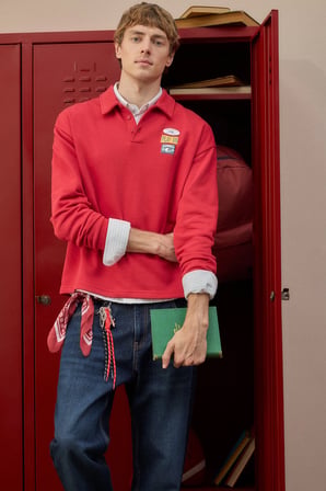 Boxy Fit Polo Yaka Düğmeli Baskılı Sweatshirt